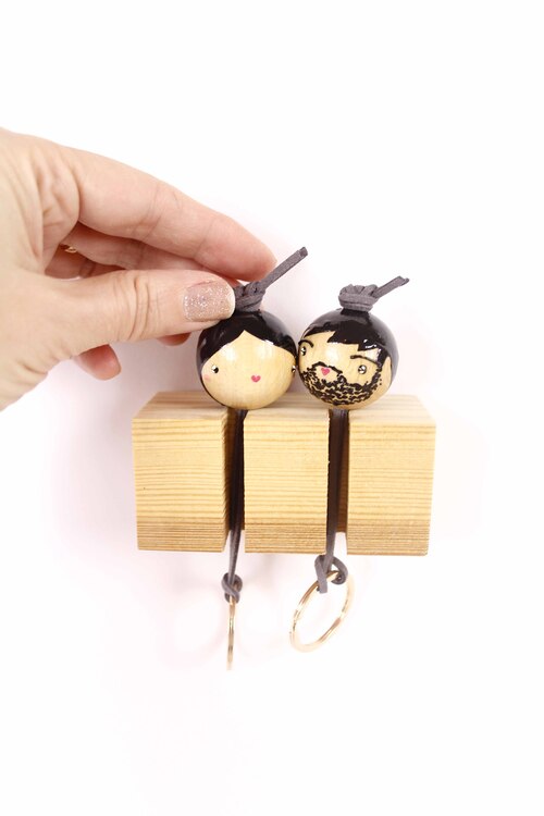 (image pour) Porte Clés Mural 2 Personnes Personnalisé